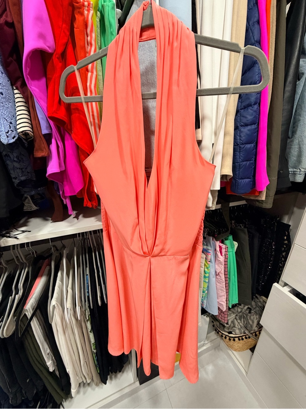Amanda Uprichard Coral Halter Mini Dress